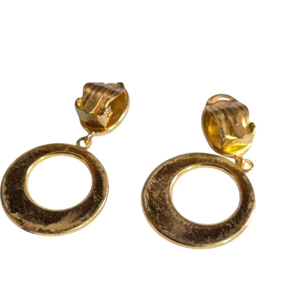 Vintage Damascene Style Black Gold Tone Floral Bird Circular‎ Clip On Earrings